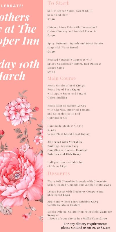 Mothers Day Menu